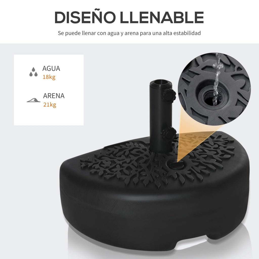 Supporto Parasol Semicircolare ?38/48 mm ¨C zephmum ¨C Riempi con Sabbia 21 kg o Acqua 18 kg, Nero