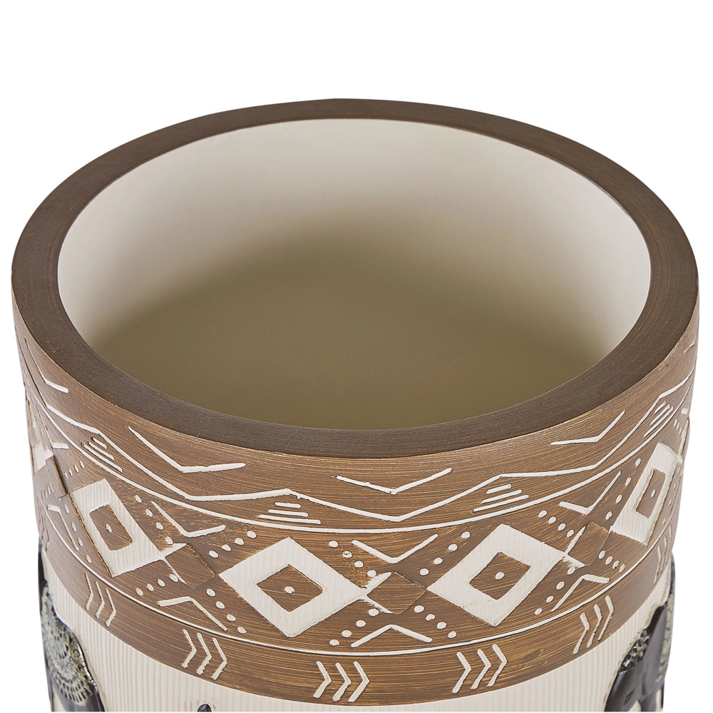 Supporto per piante in magnesio rotondo con base in legno massello rustico con motivo a elefante. Vaso per piante alto