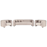 Set da salotto composto da divano a 5 posti e 2 poltrone in velluto tortora con cuscini aggiuntivi stile glamour retrò soggiorno