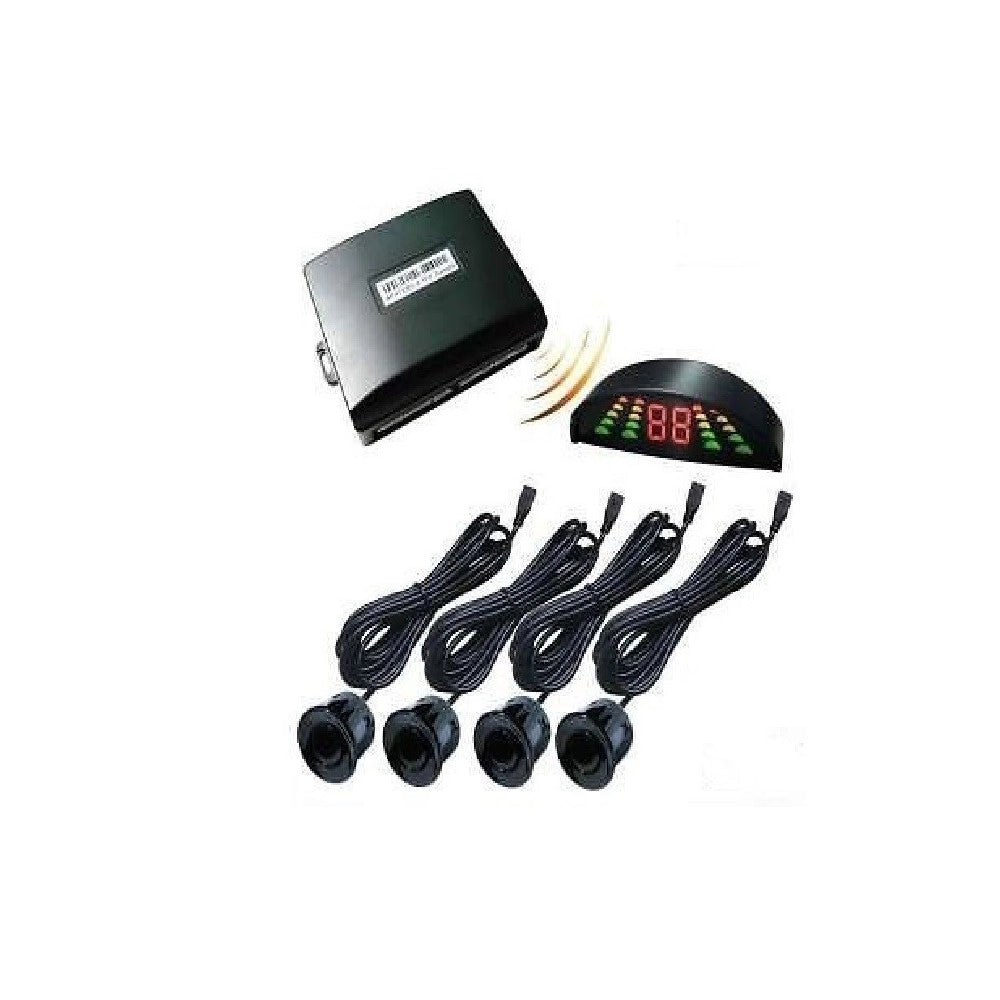 Trade Shop - Kit 4 Sensori Di Parcheggio Con Mini Display Led Wireless Suono Fresa Neri -