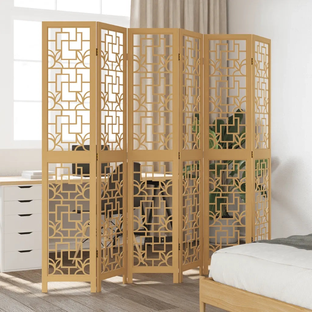 Divisorio Ambienti | Divider per stanze | Paravento 6 Pannelli Marrone Legno Massello Paulownia
