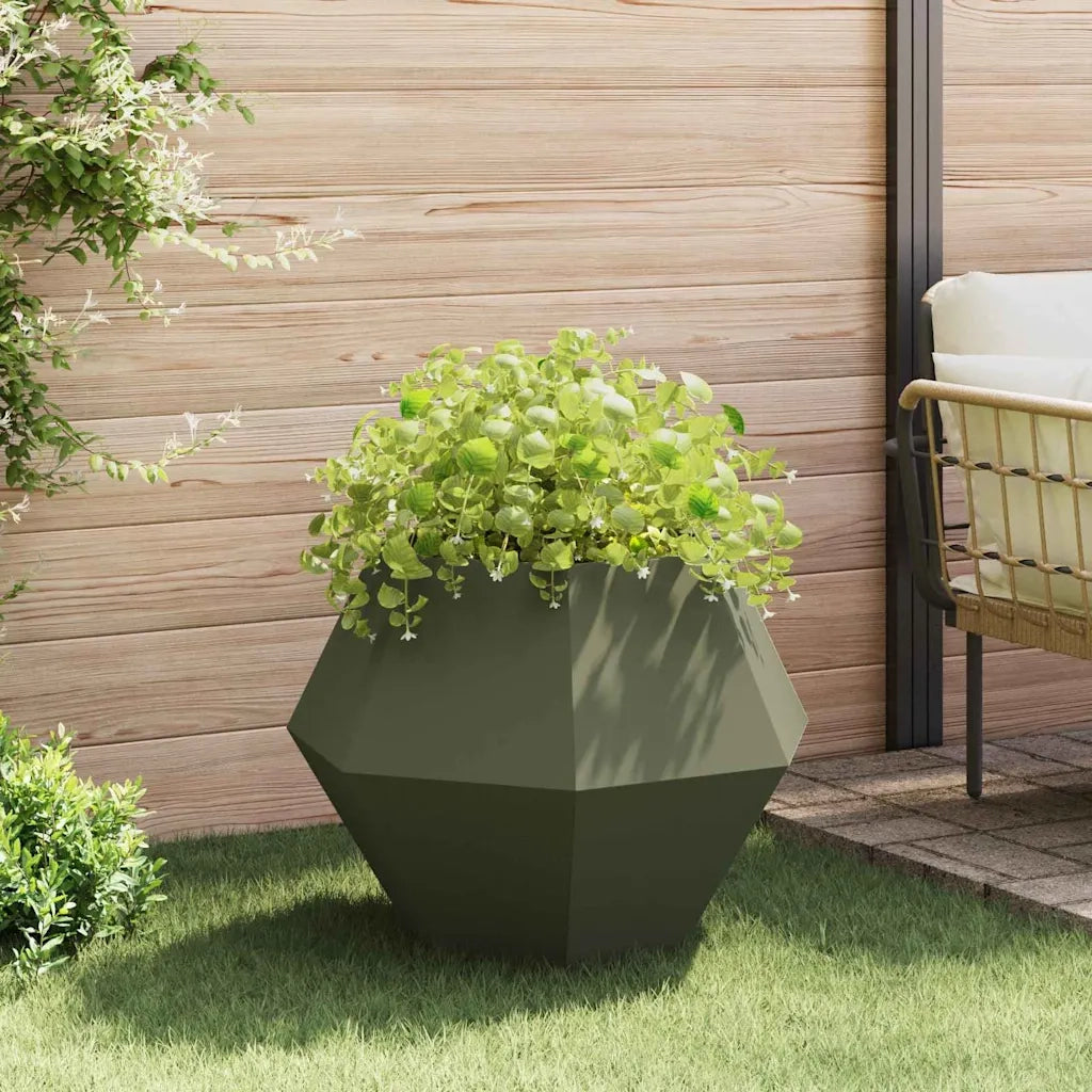 2 pz Fioriera | Cassetta per fiori | Vaso Verde oliva 75 x 75 x 60 cm Acciaio
