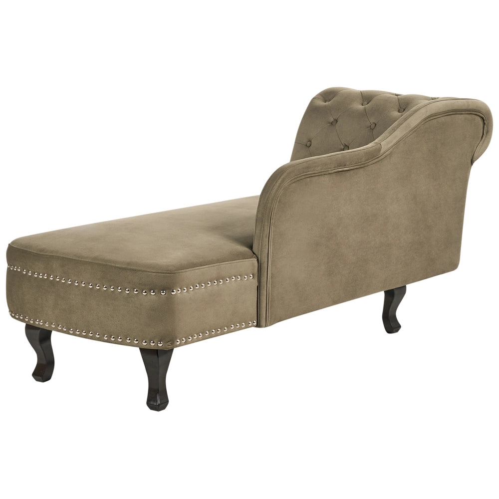 Chaise longue in velluto verde oliva versione sinistra Con Bottoni stile retrò
