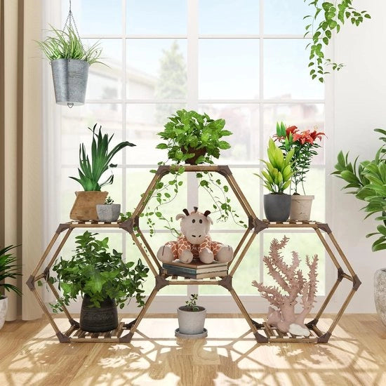 Supporto per piante a sei livelli, rete per fiori in legno per esterno, supporto per piante regolabile per finestre, giardino, balcone, salotto
