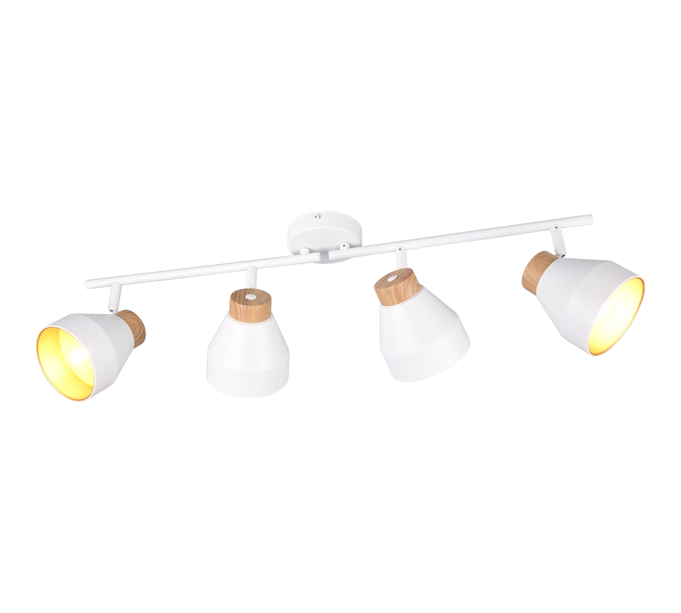 Barra 4 spots, metallo e legno, bianco e oro, L 72 cm, Valentin
