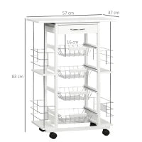 Carrello da Cucina con Cassetto, 4 Cesti e 4 Ripiani, in Metallo, Ceramica e Legno, 57x37x83 cm, Bianco