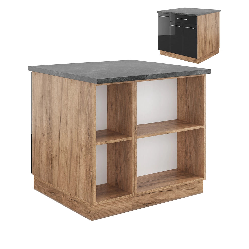 Isola cucina Fame-Line Antracite lucido/Rovere dorato 90 cm con cassetto, senza piano di lavoro Vicco