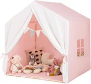 Tenda da Gioco per Bambini, Tenda per Bambini con Finestre Tappetino Lavabile in Cotone e Bandiera, Castello da Gioco per Bambini 3 Anni + (Rosa)