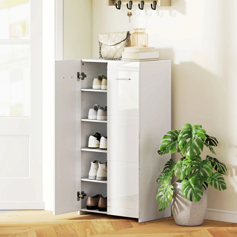 Scarpiera con 3 ripiani regolabili, per ingresso e soggiorno, in legno, bianco lucido, 55 × 36 × 108 cm