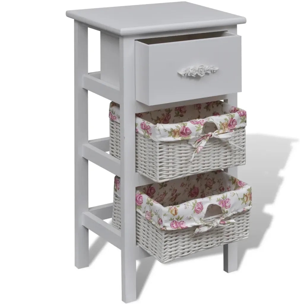 Armadio con 1 Cassetto e 2 Cestini Bianco in Legno di Paulownia 241542