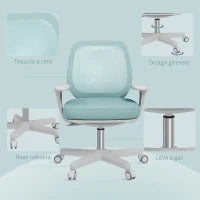 Sedia da Ufficio Ergonomica ad Altezza Regolabile con Schienale Traspirante, 55x48x82.5-94.5 cm, Verde Chiaro