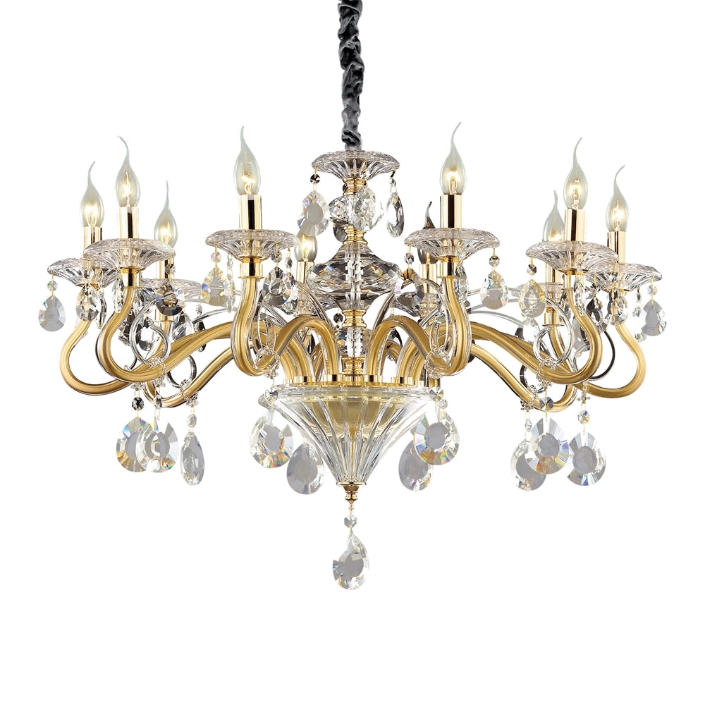 Lampadario Classico Negresco Metallo-Cristallo Oro 10 Luci E14