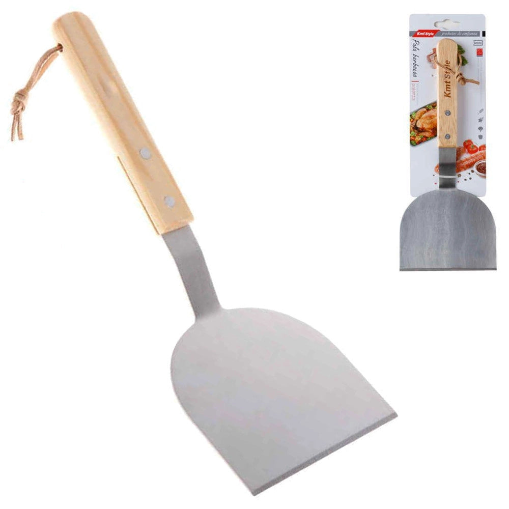 Trade Shop - Spatola Barbecue Per Pesce Acciaio Inox Impugnatura In Legno Grigliate 30,5cm -
