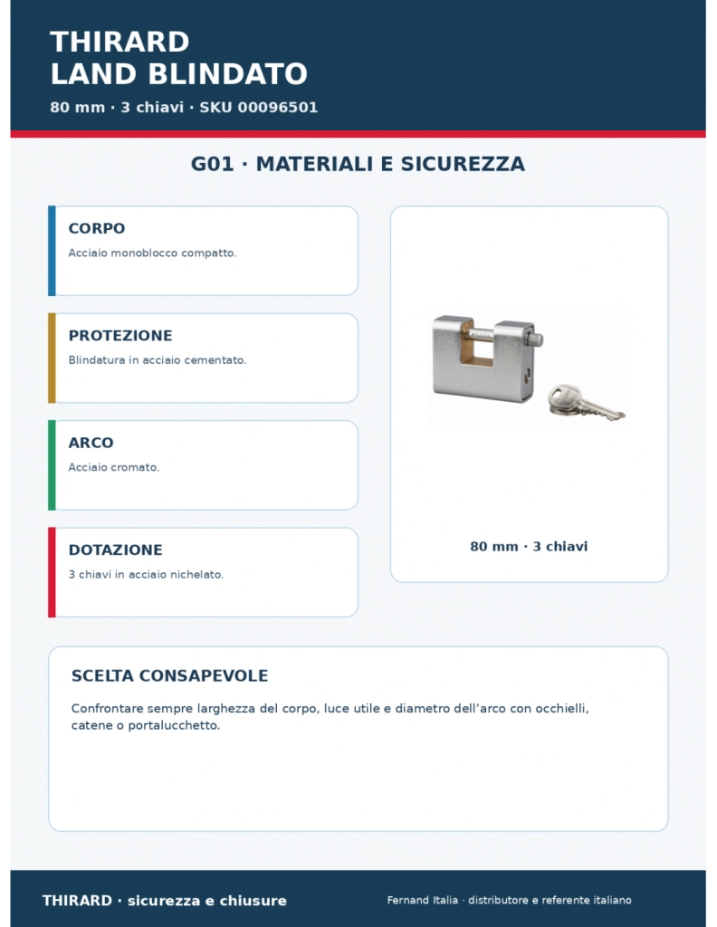 Lucchetto LAND blindato 80 mm, 3 chiavi – THIRARD
