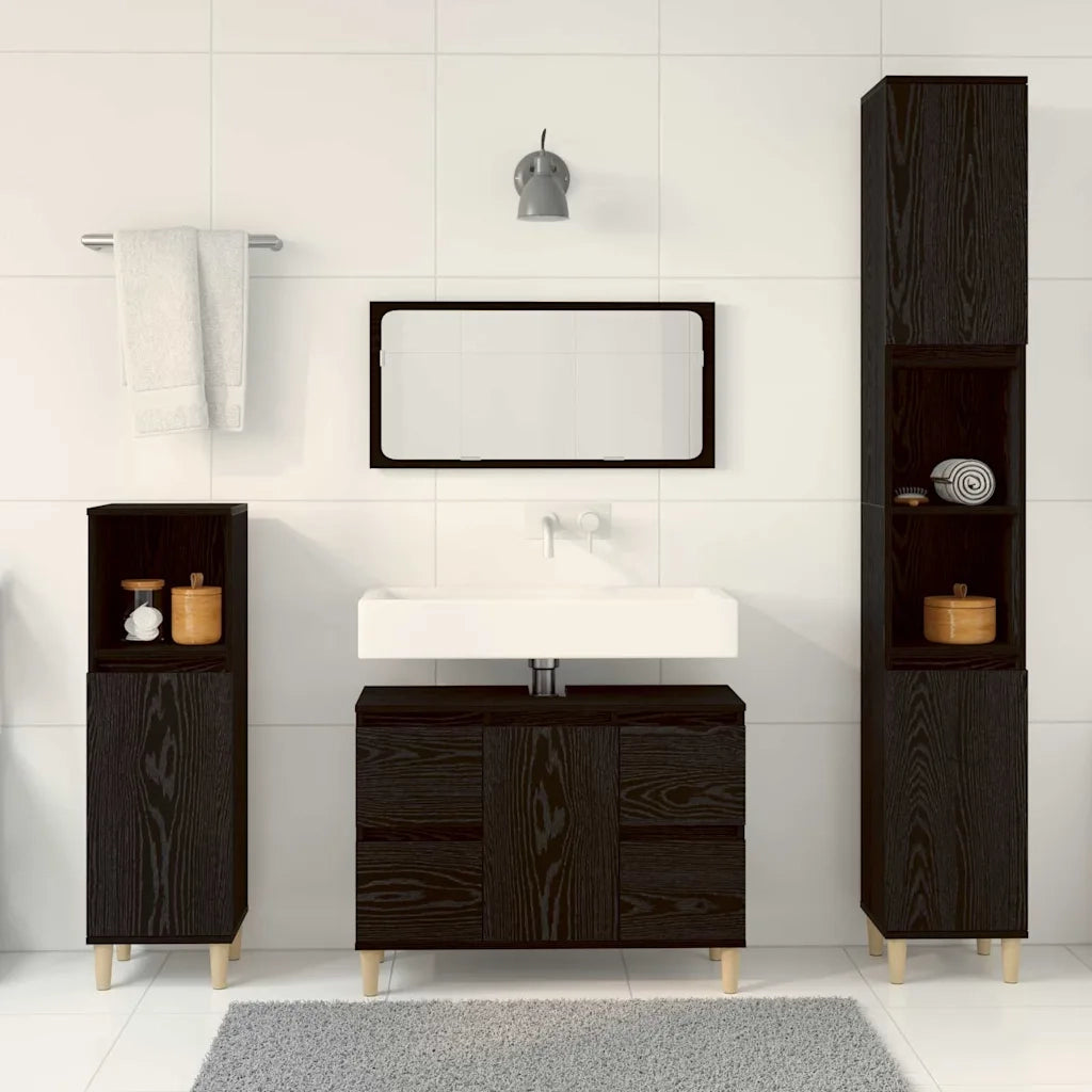 Set di mobili per il bagno Montaggio a parete 3 pcs Rovere Nero 3333090