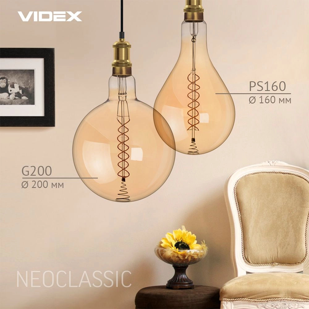 Lampadina LED dimmerabile ambra PS160 8W E27 1800K Videx