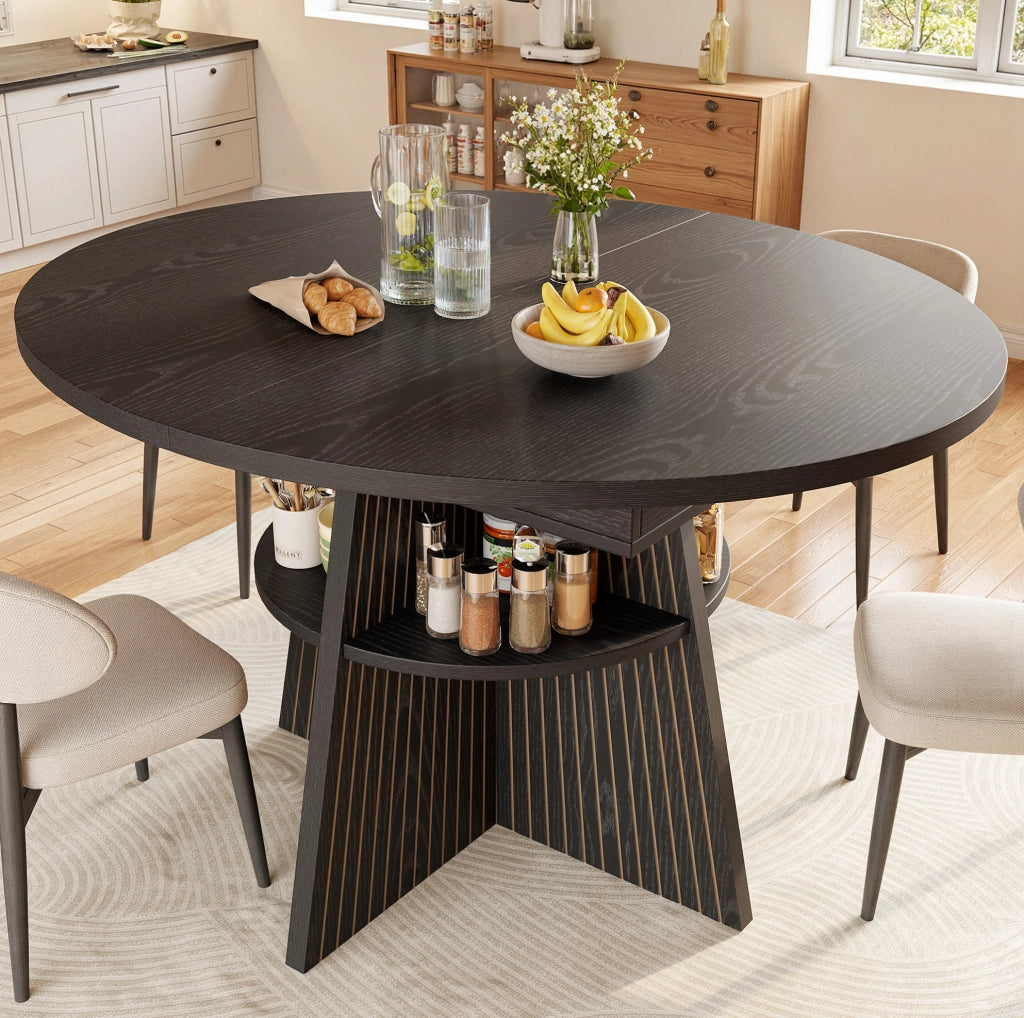 Tavolo da pranzo allungabile 110-150x110x76 cm con vano portaoggetti; MDF e metallo; nero