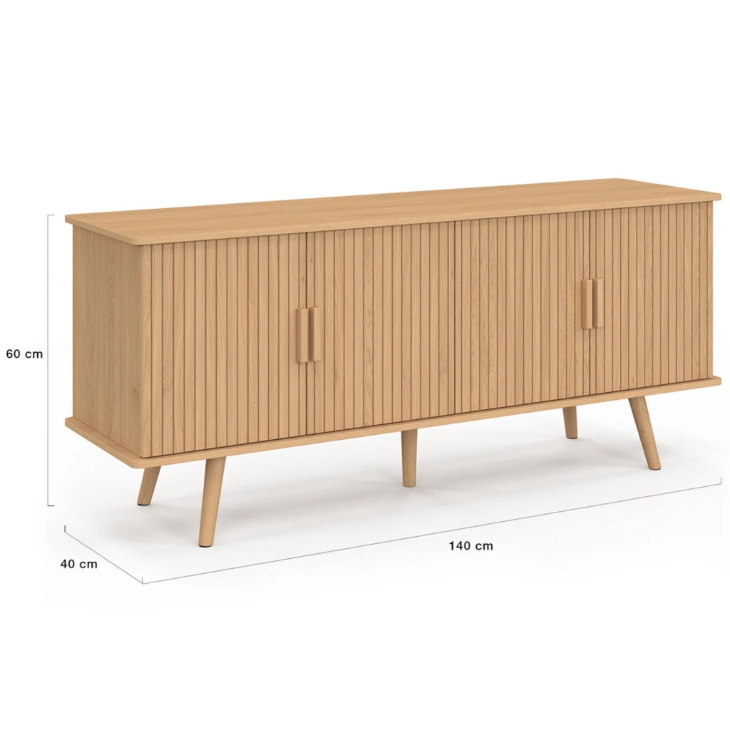 IDMarket - Credenza JULIETTE 140 cm con 4 ante a doghe in legno color rovere