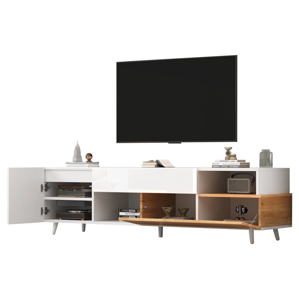 Mobile TV Lowboard ¨C MINIMAL ¨C Bianco Lucido, 1 Cassetto, 7 Ripiani, 180x38x50 cm
