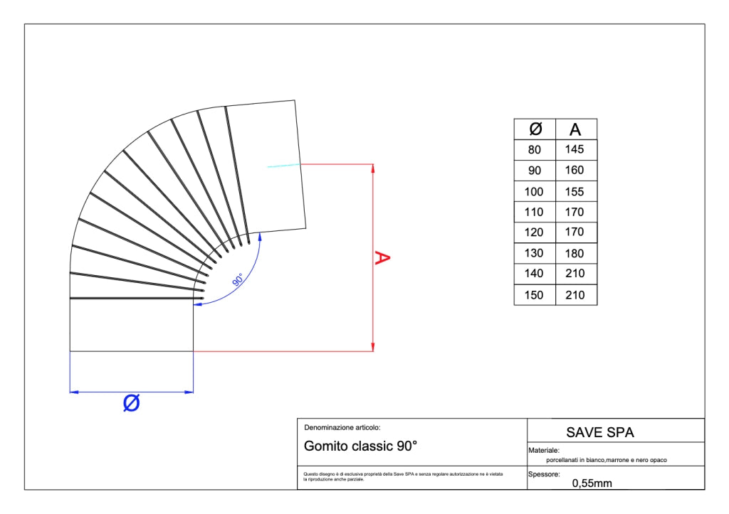 GOMITO SMALTATO 90  ° 'CLASSIC'  EE ? 100 mm - Col. marrone - SAVE