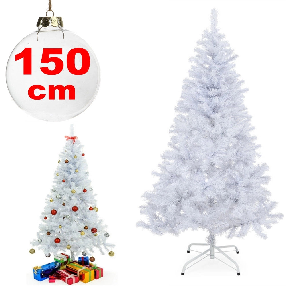 Trade Shop - Albero Di Natale Sintetico 150cm Bianco Neve Decorazione Per Casa Scuola Ufficio -