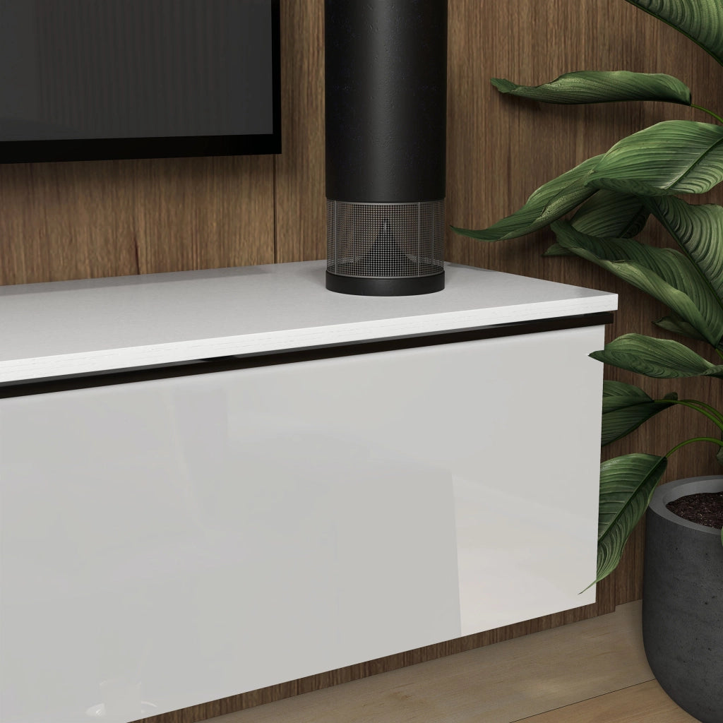Mobile Sospeso con Armadietti con Ante a Ribalta 160x35x30 cm in Legno Bianco Lucido