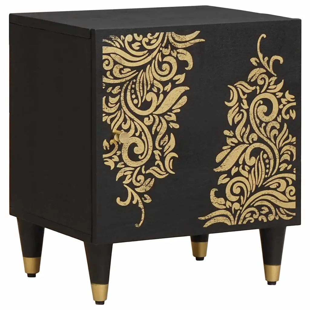 Comodino con porta Nero 40 x 33 x 46 cm Legno di mango massello