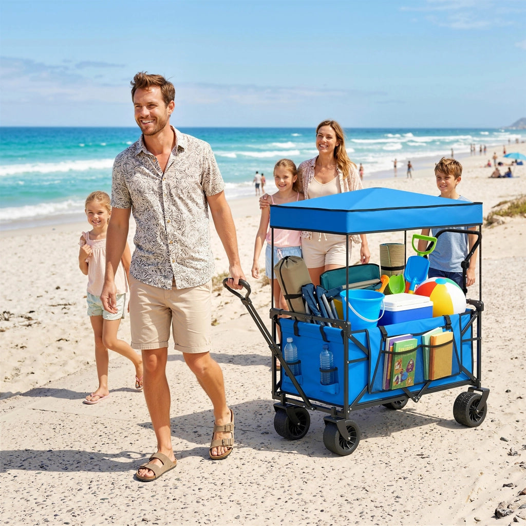 Carrello da Giardino Pleghevole con Ruote ¨C zephmum ¨C 125x59x133 cm Blu