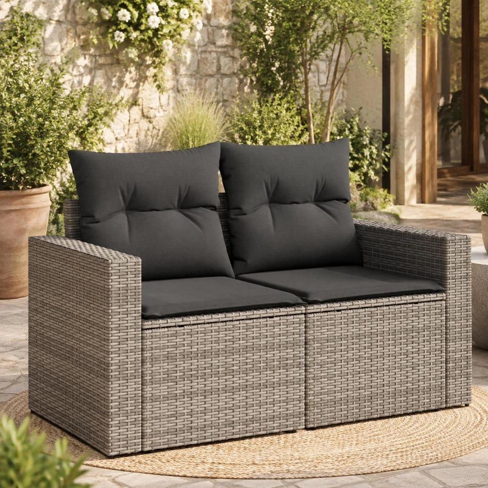 2-seater Garden Sofa With Cushions, Grey Poly Rattan