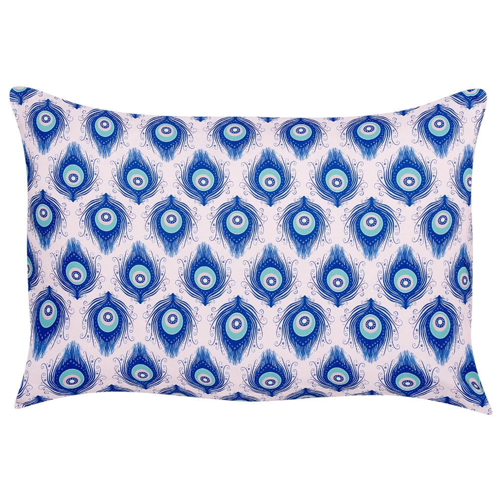 Set di 2 cuscini da giardino in tessuto di  poliestere blu e rosa con motivo a pavone 40 x 60 cm esterno giardino elegante rettangolare