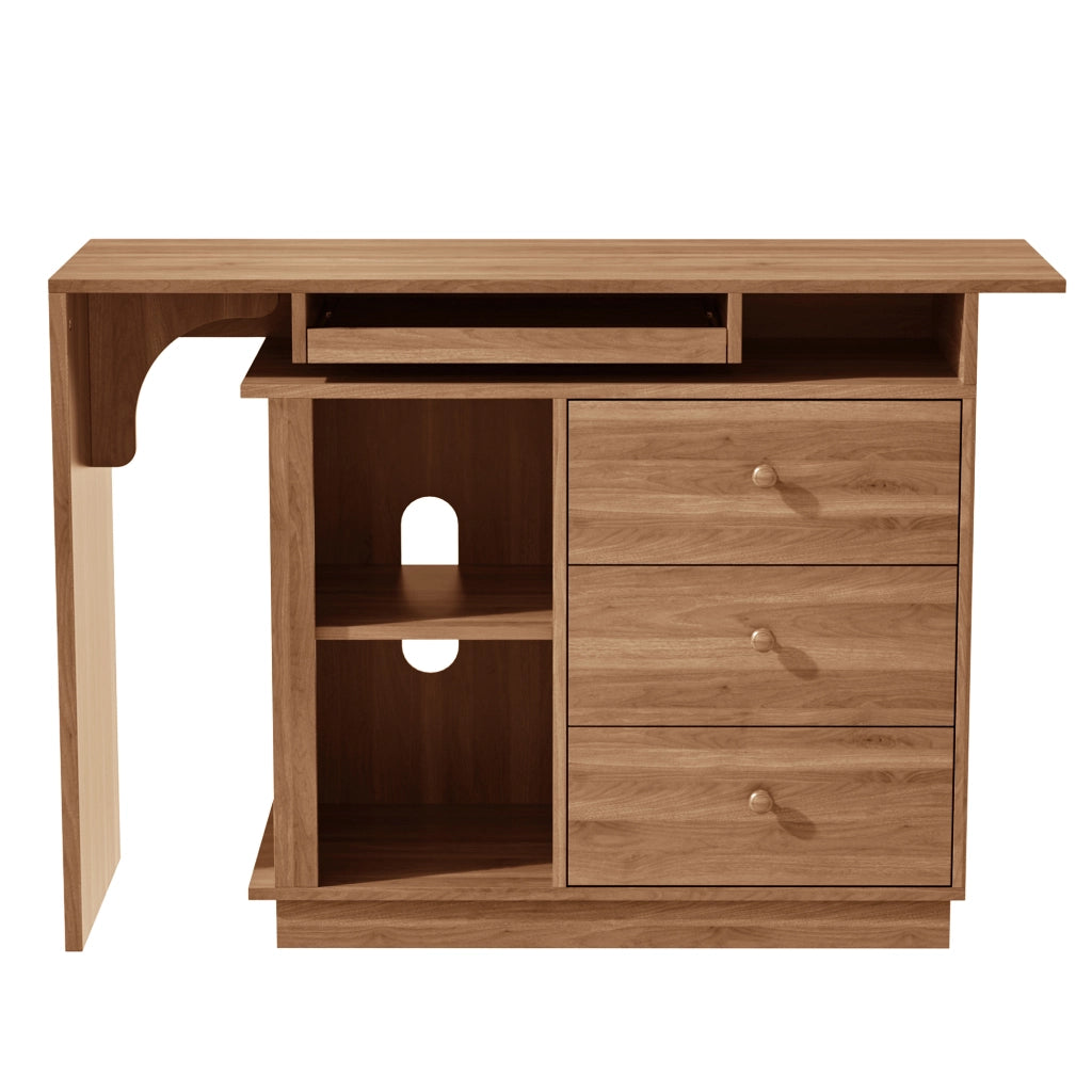 Scrivania estraibile con cassetto tastiera, 2 vani aperti e 3 cassetti, per studio, in MDF, noce, 110 × 40 × 75.5 cm