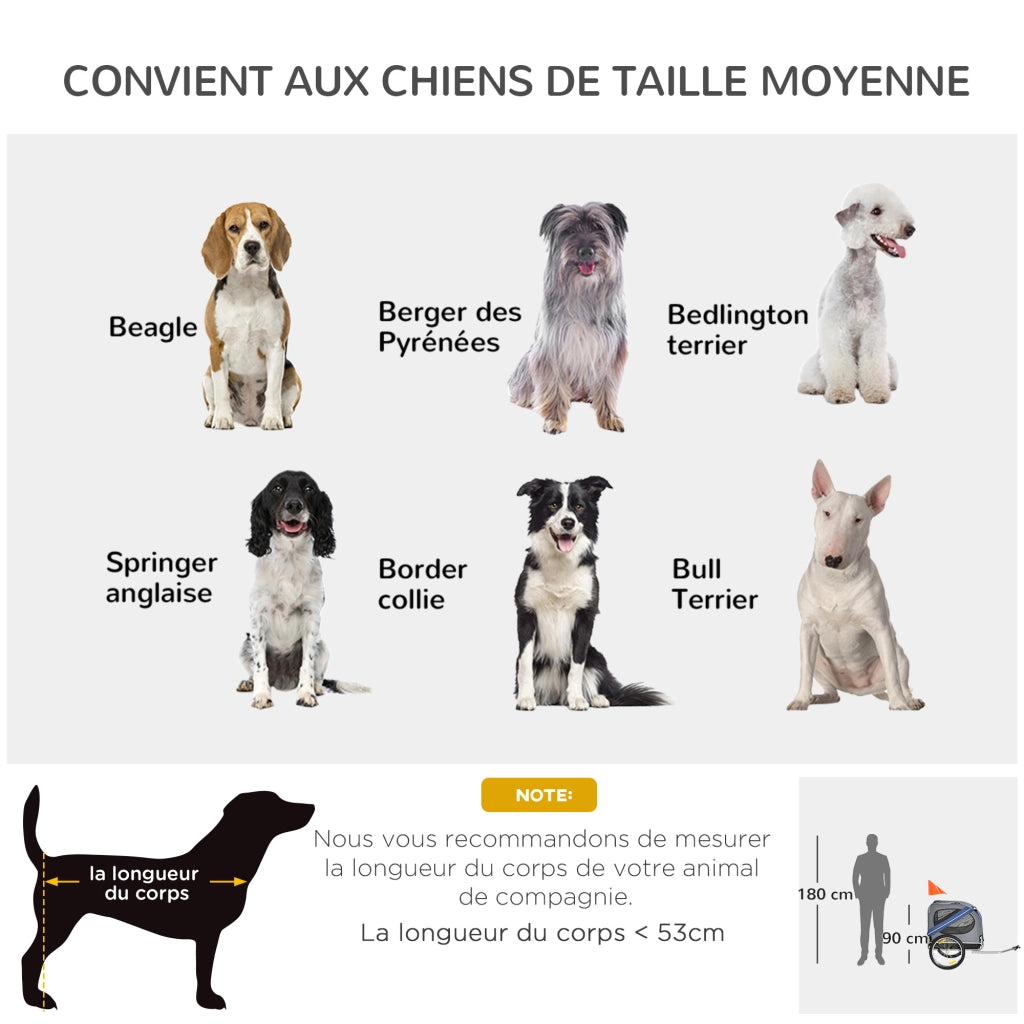 Rimorchio per Cani da Bicicletta ¨C Xylo ¨C Impermeabile con Bandiera e 8 Riflettori, 130x73x90 cm, Blu
