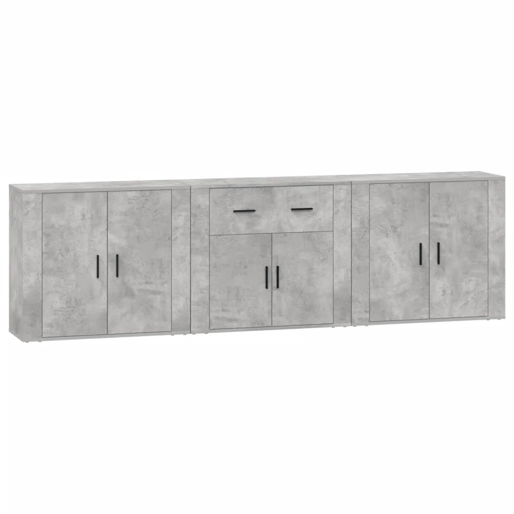 Credenze 3 pz | Madia | Buffet da pranzo | Armadio da pranzo Grigio Cemento in Legno Multistrato