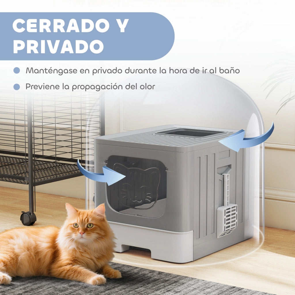 Arenero per Gatti Pieghevole con Tappo Griglia e Vassoio Estraibile ¨C zephmum ¨C Grigio