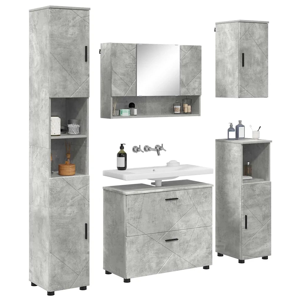 Set di mobili per il bagno con cassetto 5 pcs Grigio cemento 3393066