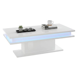 Tavolino da Aboronzi, Made in Italy, Tavolo basso da salotto portariviste, con luce LED, cm 100x55h42, Bianco lucido