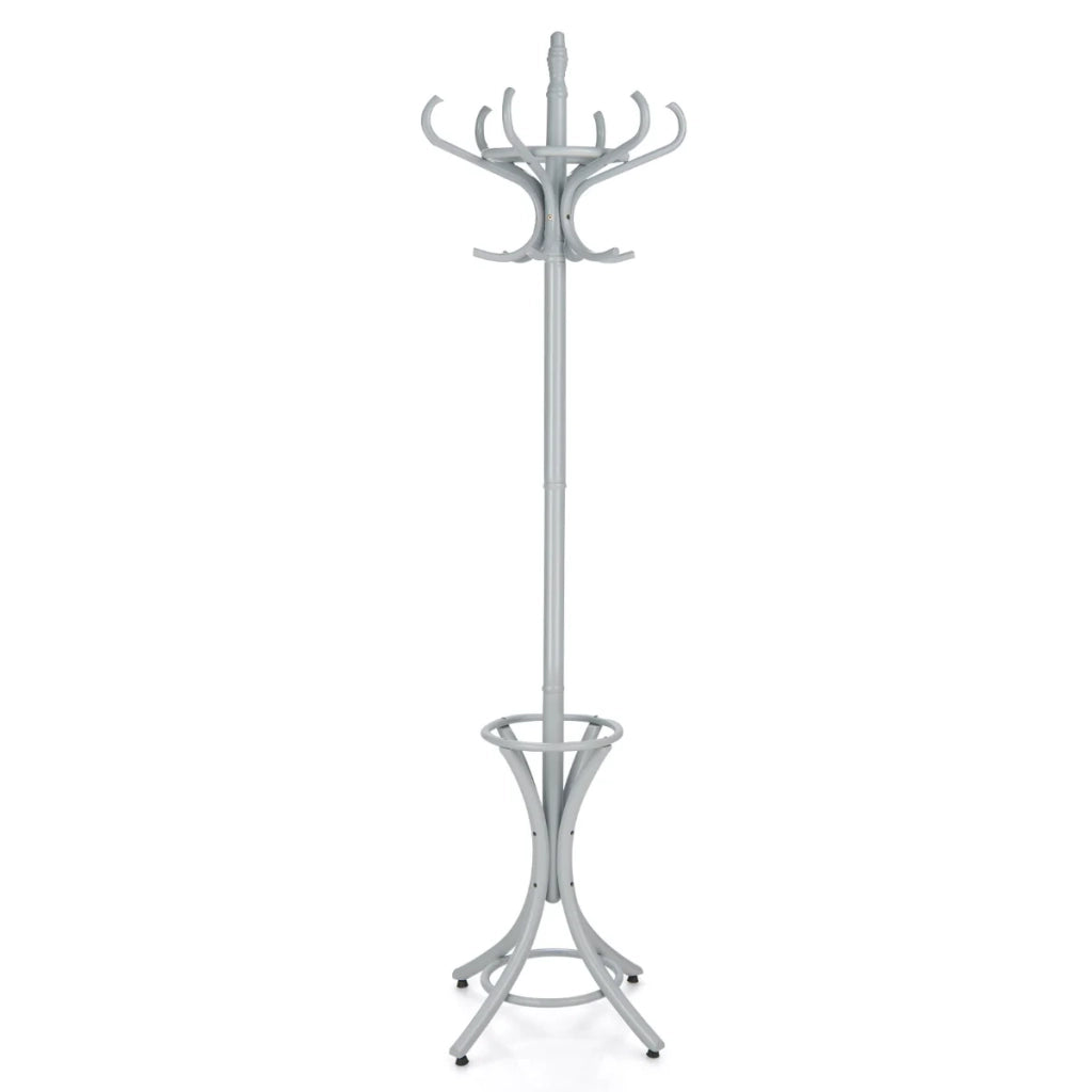 Appendiabiti da terra con 12 ganci 51 x 51 x 184 cm design contemporaneo per corridoio legno grigio 20_0018178