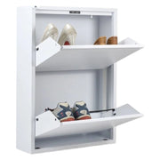 Scarpiera Igina, Mobile portascarpe in metallo, Armadio da ingresso multiuso, Mobiletto per calzature, 50x15h71 cm, Bianco