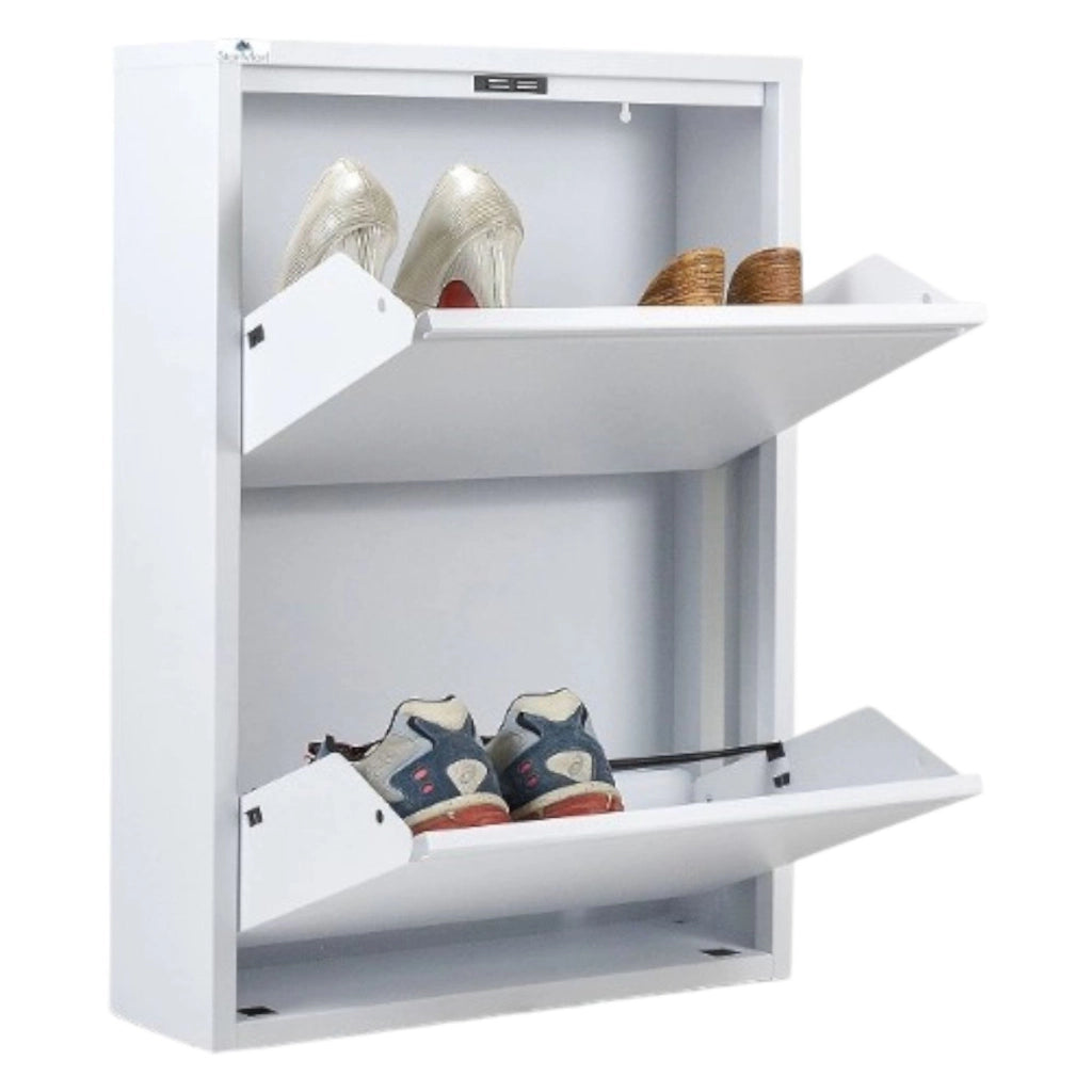 Scarpiera Igina, Mobile portascarpe in metallo, Armadio da ingresso multiuso, Mobiletto per calzature, 50x15h71 cm, Bianco