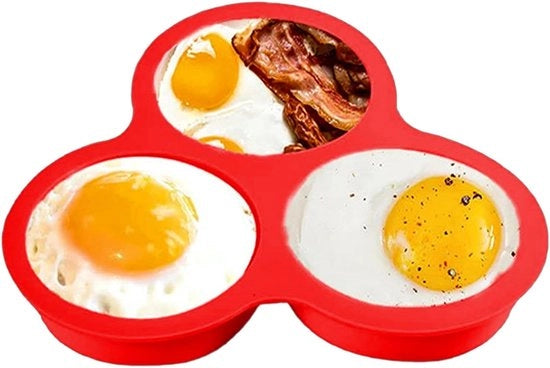 Forma per Uova in Silicone da Cucina - 3 Cavitazioni Padella aeree - Multifunzionale per Forno, Microonde, Padella aeree - Sicuro per l'Alimentazione in Silicone - Adatto per Uova, Muffins, Piccoli Tortini - Rosso - Accessorio da Cottura Pratico
