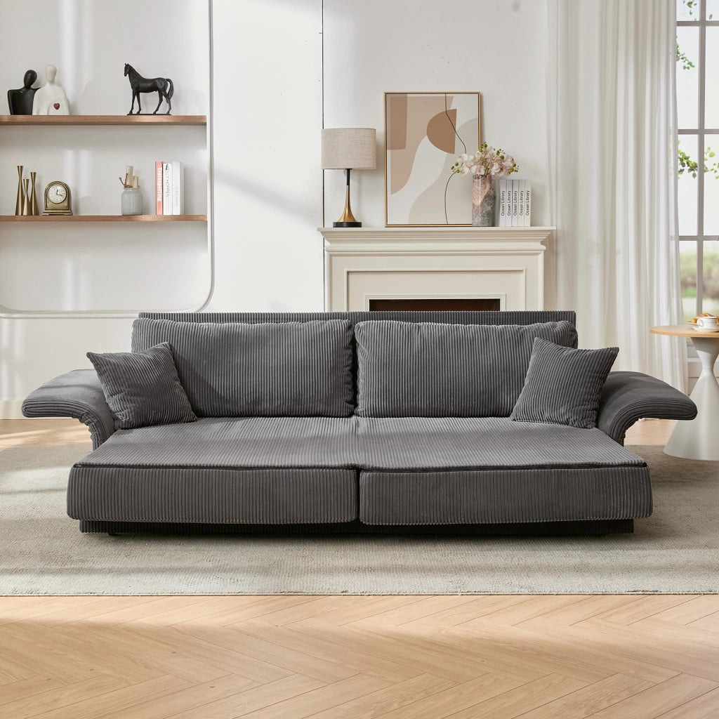Divano letto convertibile in velluto a coste con struttura in metallo e cuscini memory grigio 182 × 88 × 84 cm