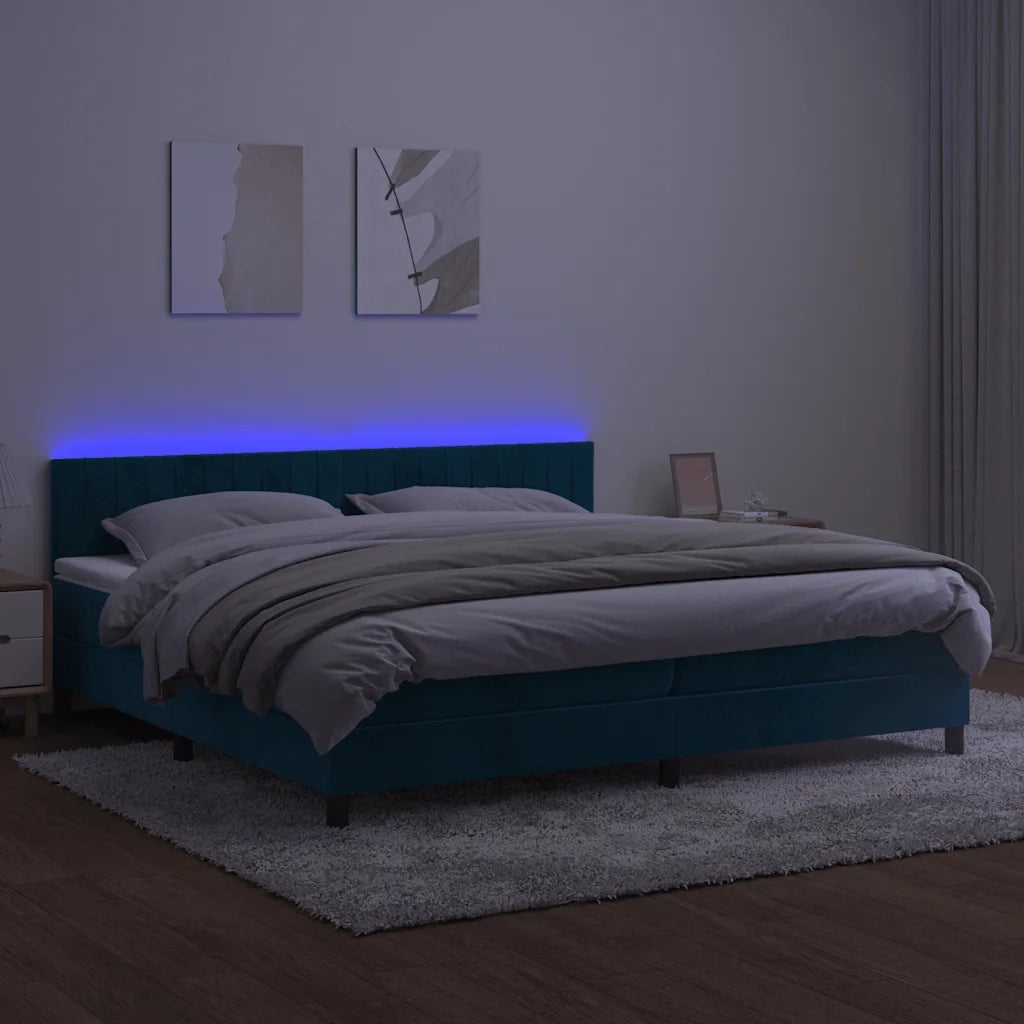 Letto a Molle con Materasso e LED Blu Scuro 200x200 cm 3134547