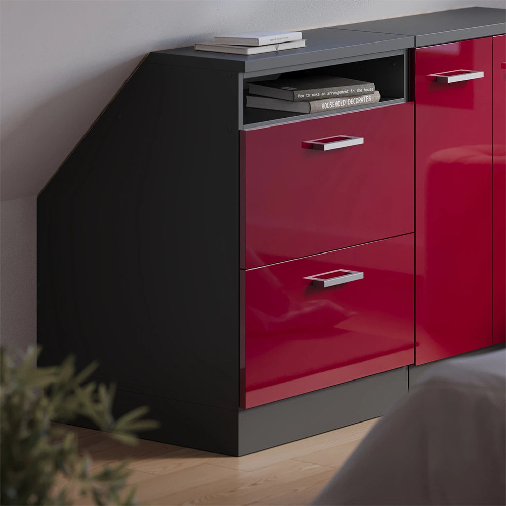 Mobile sottotetto Rion Rosso lucido/Antracite 60 x 83.8 cm con 2 cassetti, carcassa 60 cm profondità Vicco