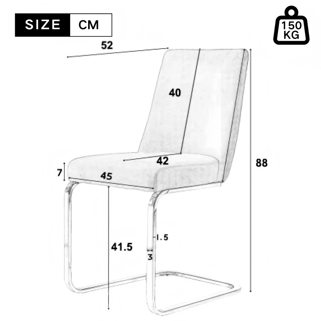 Sedia da pranzo in velluto 2 pezzi con schienale a rombi e gambe in metallo per soggiorno beige e argento