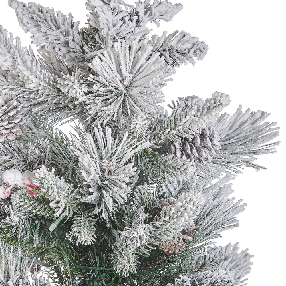 Albero di natale artificiale verde sintetico 90 cm pre illuminato innevato pre innevato con neve lucine a led pigne sacchetto di iuta