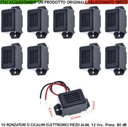 Cicalino Piezoelettrico 10 Pezzi Alimentazione 12 Vcc Assorbimento 35 mA 75 dB ad un Metro Beep Mononota Frequenza 400±100 Hz Segnala Guasto Anomalia Avviso di Fine Tempo Chiamata Chef Contenitore ABS