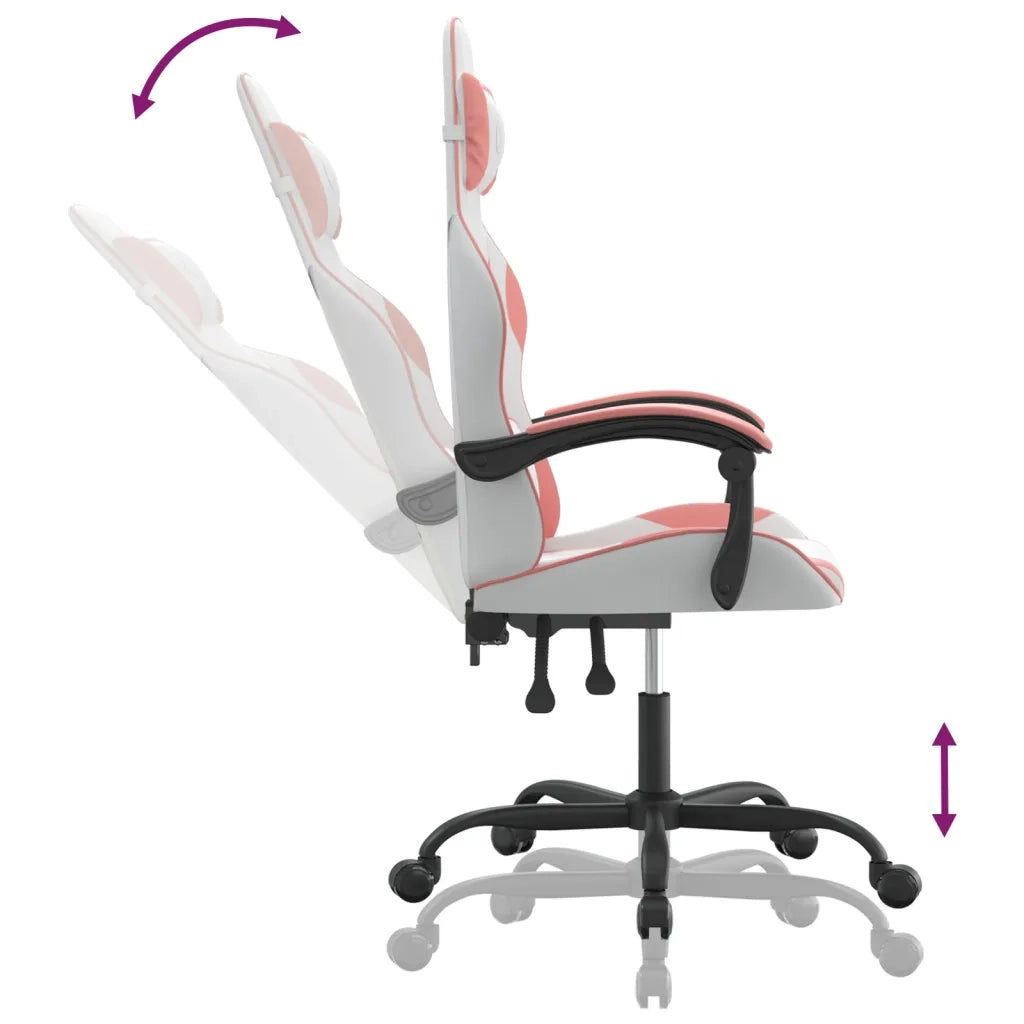 Sedia da Gaming Girevole Bianco e Rosa in Similpelle