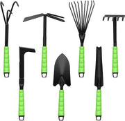 Set di attrezzi per giardinaggio, 7 pezzi, composto da vanga, badile a due manici, rastrello senza denti, falciatrice, vanga per fiori e pinza per giardinaggio Attrezzi per manutenzione della casa e giardino