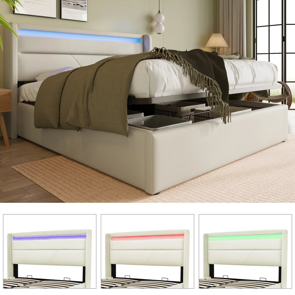 Letto contenitore imbottito 160x200 cm con LED bianco