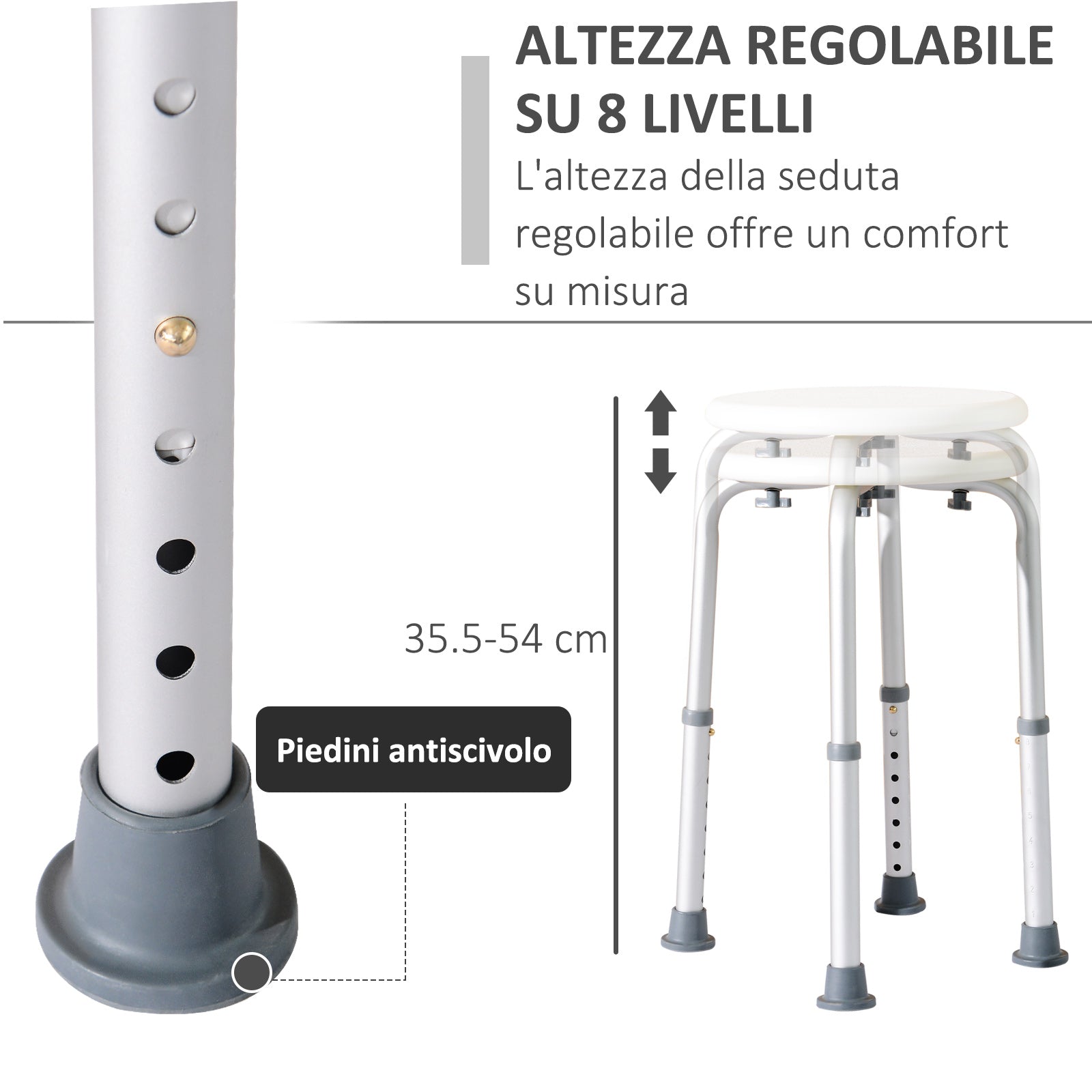 Sgabello per doccia bagno altezza regolabile antiscivolo bianco